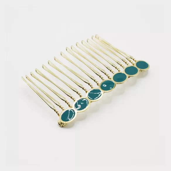 GYPSO I Enamelled vintage hair clip - Joséphine - Doré - Bleu Canard