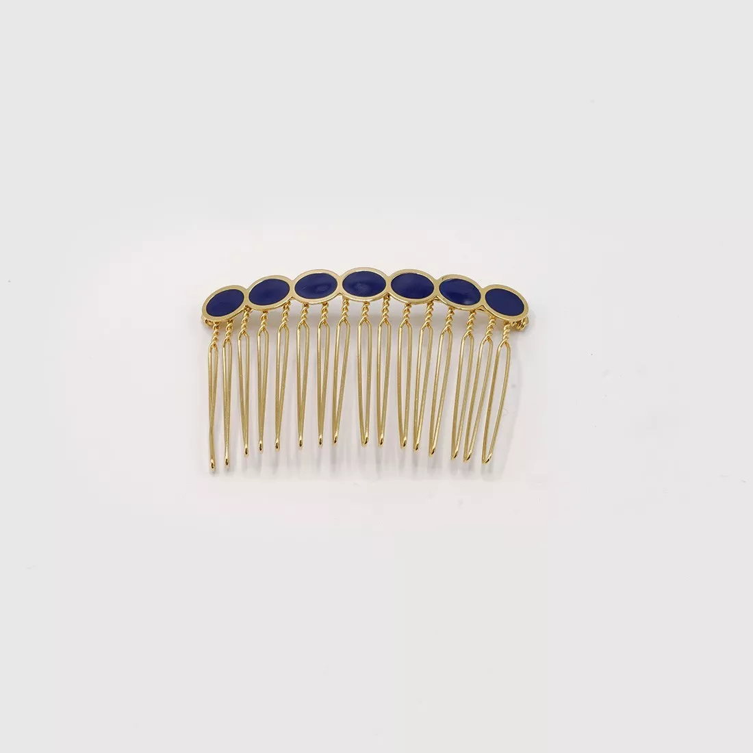 GYPSO I Barrette peigne à cheveux vintage émaillé - Joséphine - Doré - Bleu Marine
