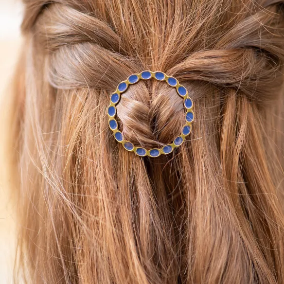 GYPSO I Enamelled fine hair clip - Appoline - Gold - Cobalt blue