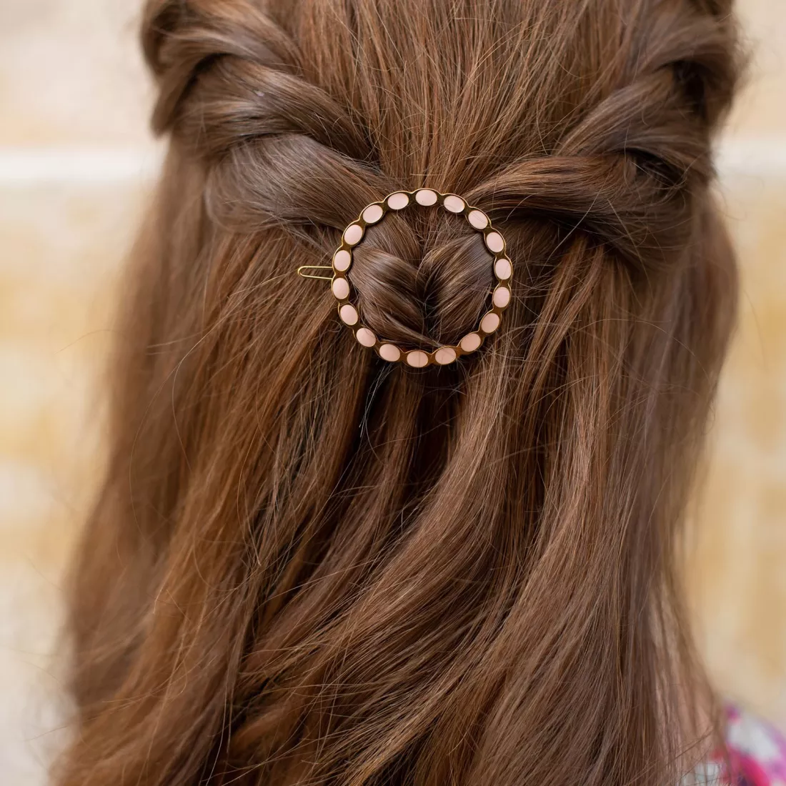 GYPSO I Barrette cheveux fins émaillée - Appoline - Doré - Rose Poudré