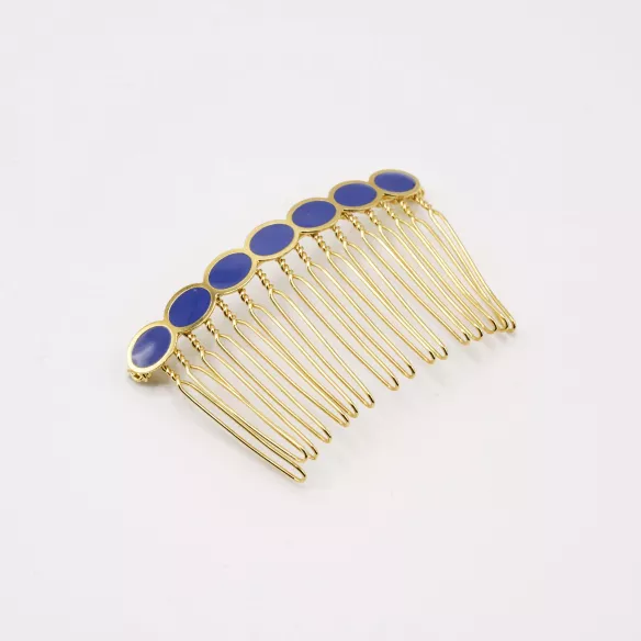 GYPSO I Barrette peigne à cheveux vintage émaillé - Joséphine - Doré - Bleu Cobalt
