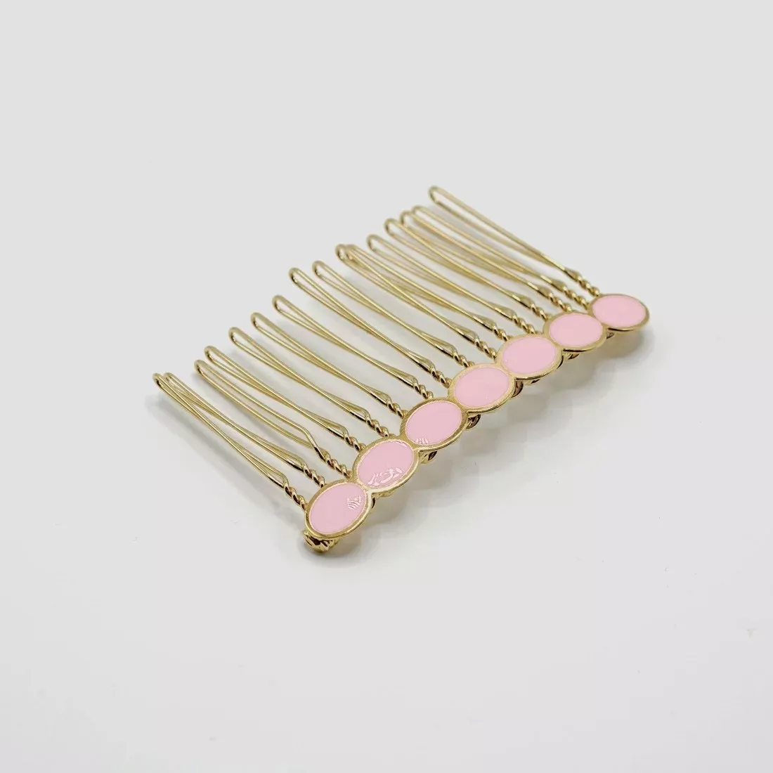 GYPSO I Barrette peigne à cheveux vintage émaillé - Joséphine - Doré - Rose Poudré