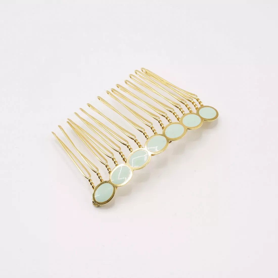 GYPSO I Barrette enamelled vintage hair comb - Joséphine - Gilded - Sage green